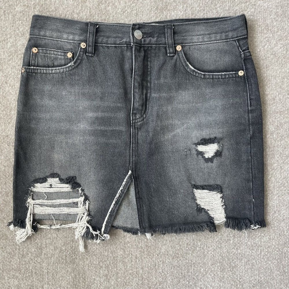 We the Free Denim Skirt Womens 26 Light Wash Black 100% Cotton Distressed Jean